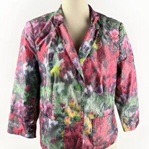 Peter Nygard Women's Blazer Jacket Sz 10 Watercolor 3/4 Sleeve